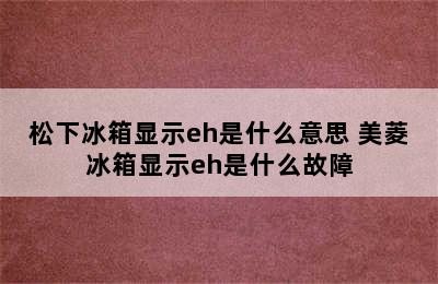 松下冰箱显示eh是什么意思 美菱冰箱显示eh是什么故障